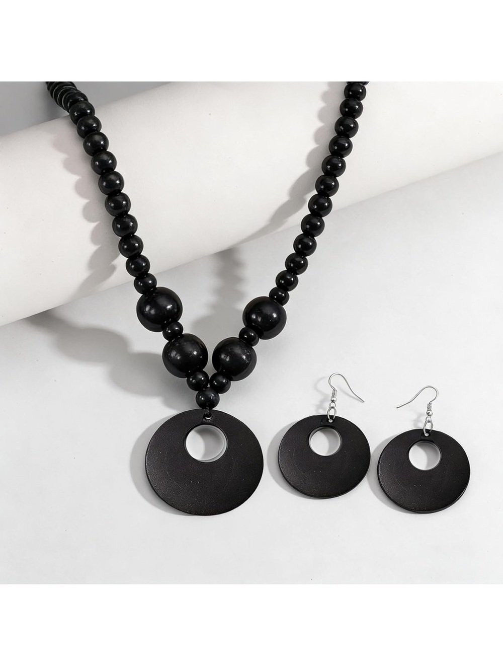 Black Wooden Beaded Boho Necklace and Earrings Set - New in Package - Picture 4 of 4